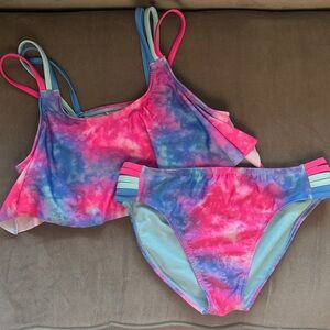 Under Armour Ruffle Top Pink Tie Dye Bikini Sz 14